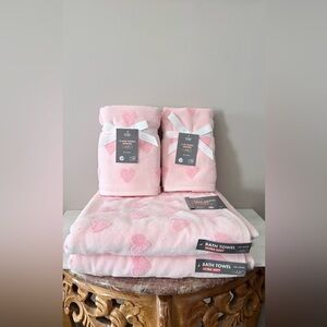 8 Pink Heart Bath and Hand Towel 8 pieces Set